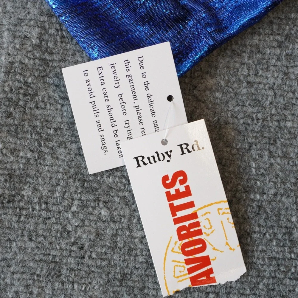 Ruby Rd. Petite Blue Metallic Jacket & Tank Top‎ Set Rhinestone Trim PM